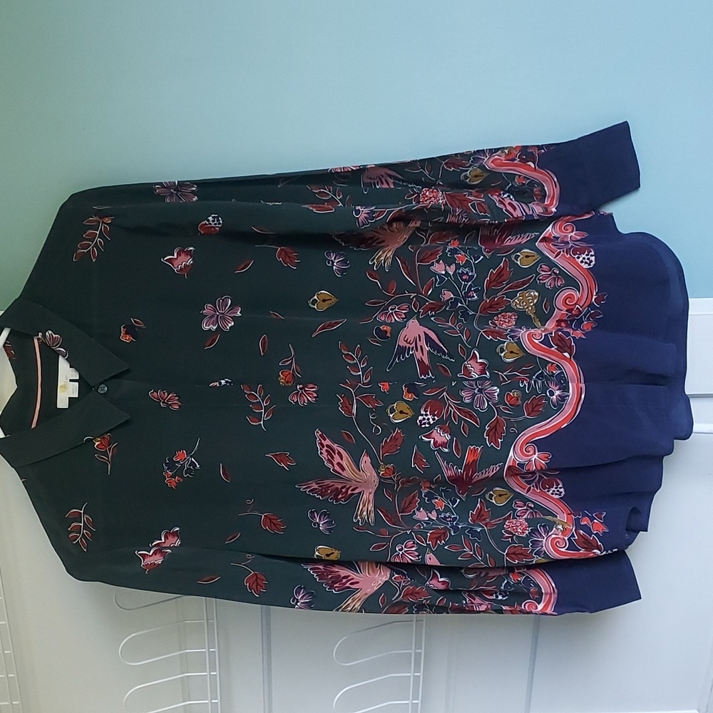 Boden Sienna 100% Silk Blouse Long Sleeve Button Up Shirt Brid Flowers Floral